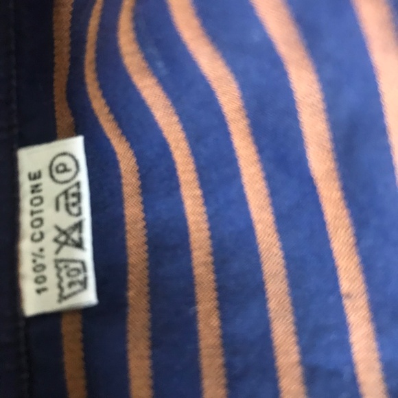 Men’s Orange/Navy Blue Italian Cotton Dress Shirt Long Sleeve - Picture 7 of 13